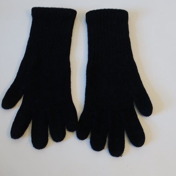 Womens Shag Boutique Black Chenille Wrist Length Gloves Sz S* - Picture 3 of 4